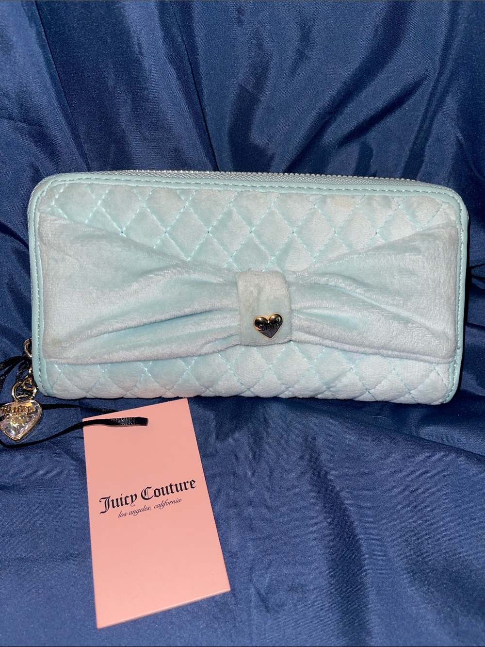 Juicy Couture Quilted Bow Zip-Around Wallet in Pale Blue
